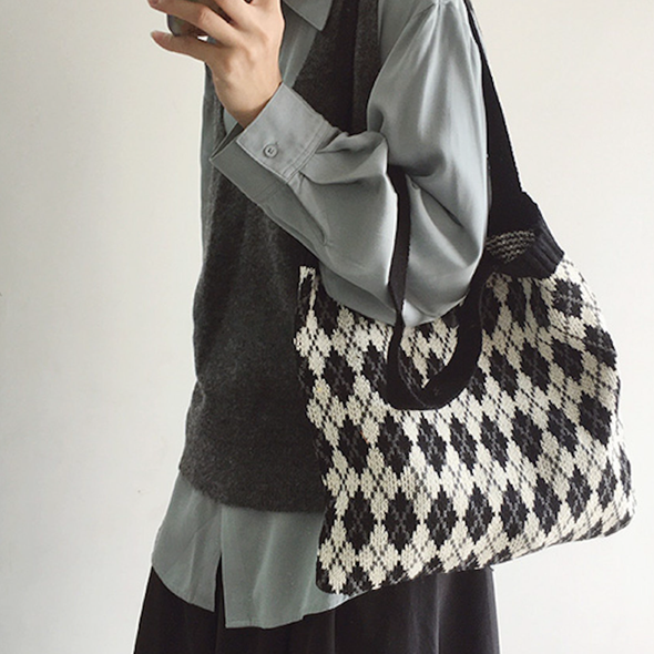 Elena Handbags Retro Argyle Knit Bag