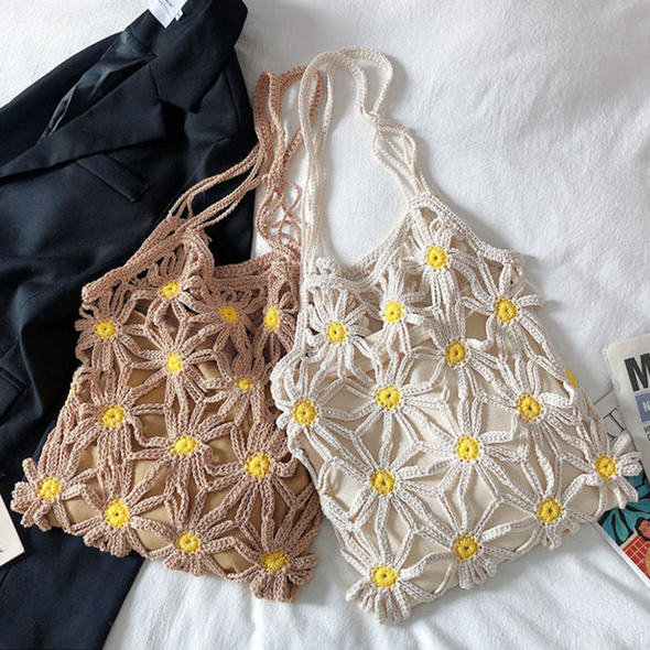 Elena Handbags Retro Daisy Cotton Knitted Shoulder Bag