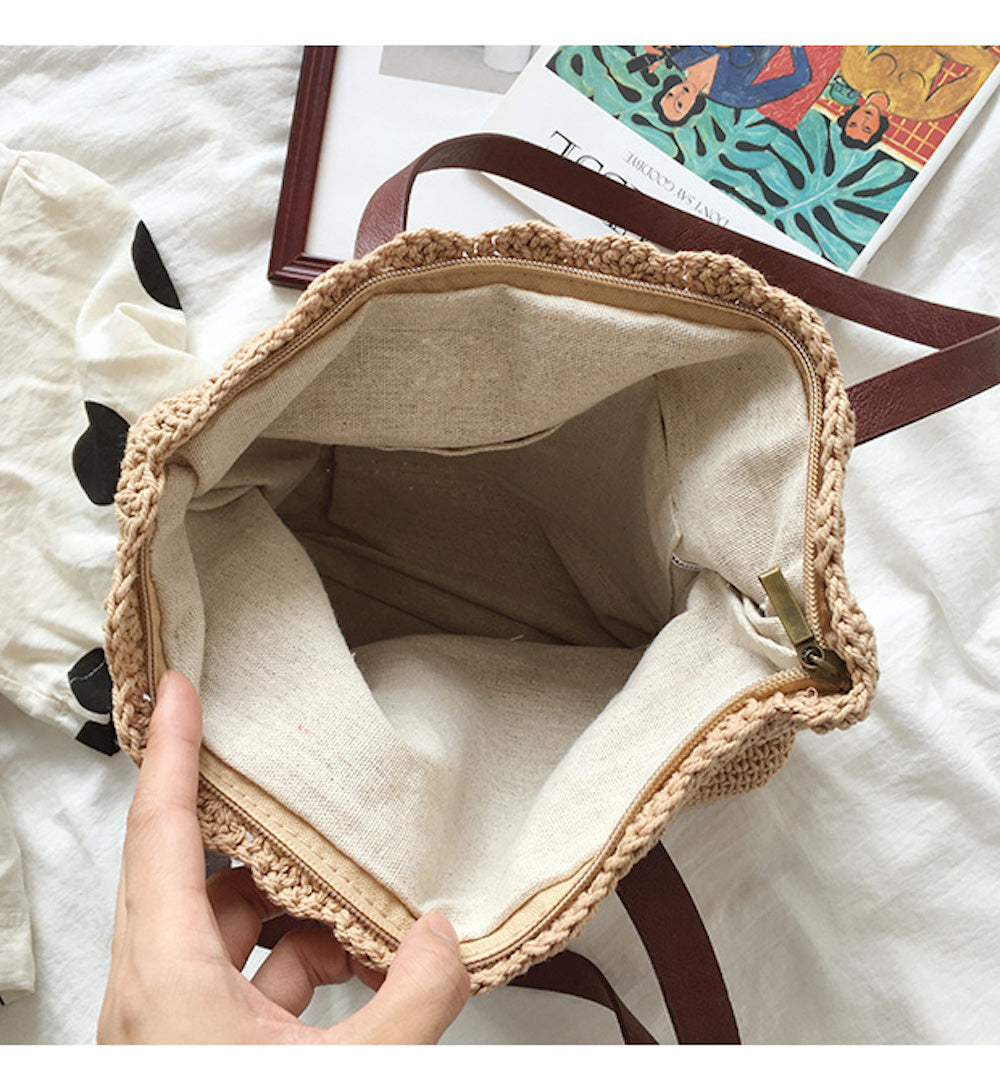 Buy Online High Quality, Unique Handmade Handmade Crochet Shoulder Bag with Leather Strap, Hand Woven, Fashion Casual Bag, Gift for Her, Women's Woven Bag - Elena Handbags