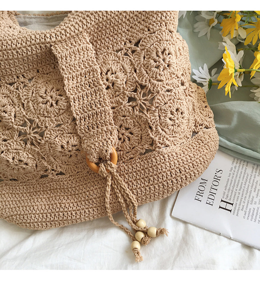 Buy Online High Quality, Unique Handmade Floral Cotton Knitted Shoulder Bag, Hand Crochet Woven Purse, Fashion Casual Bag, Women's Purse Shoulder Bag - Elena Handbags