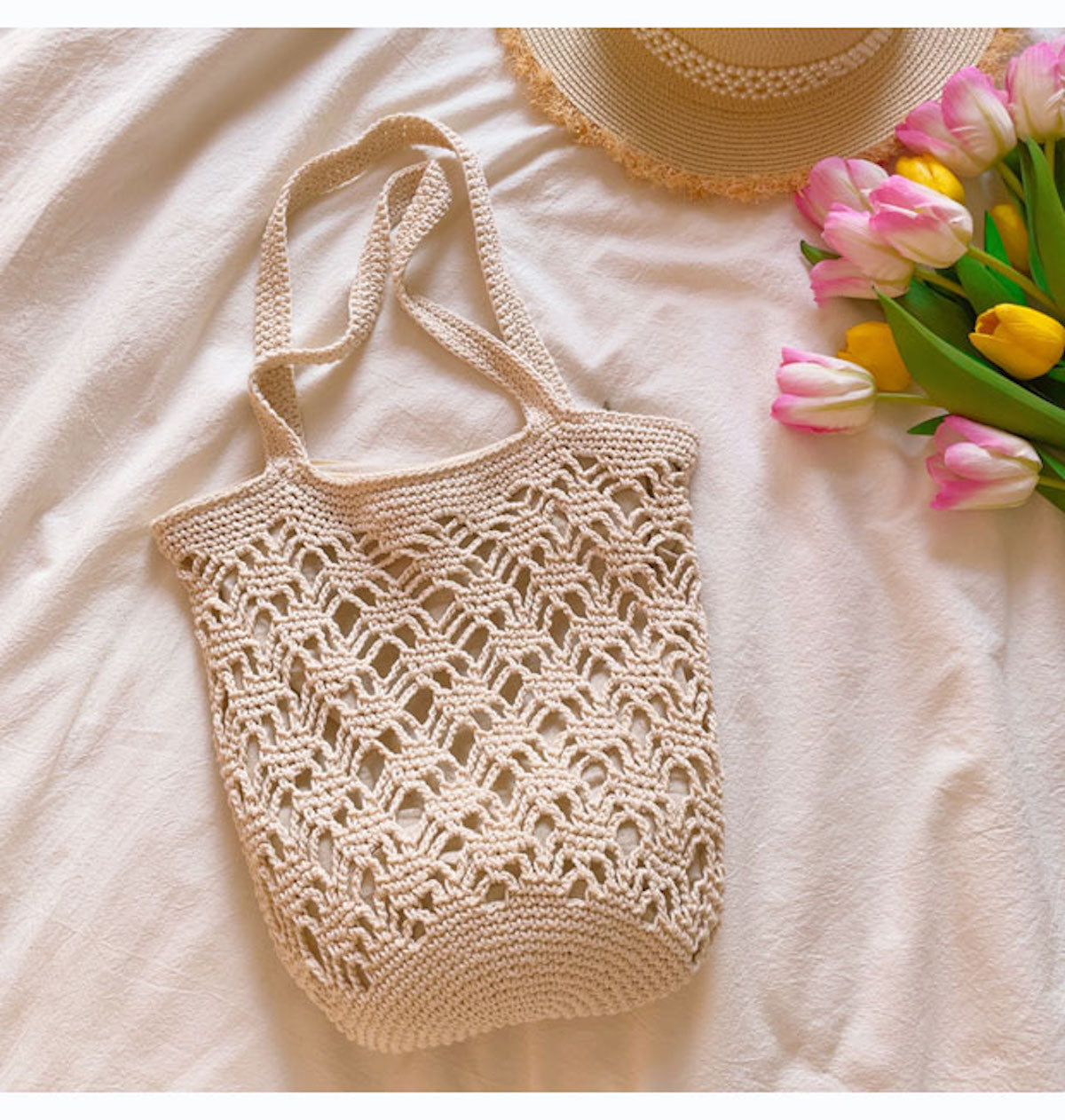 Buy Online Elena Handbags Cotton Crochet Bucket Bag