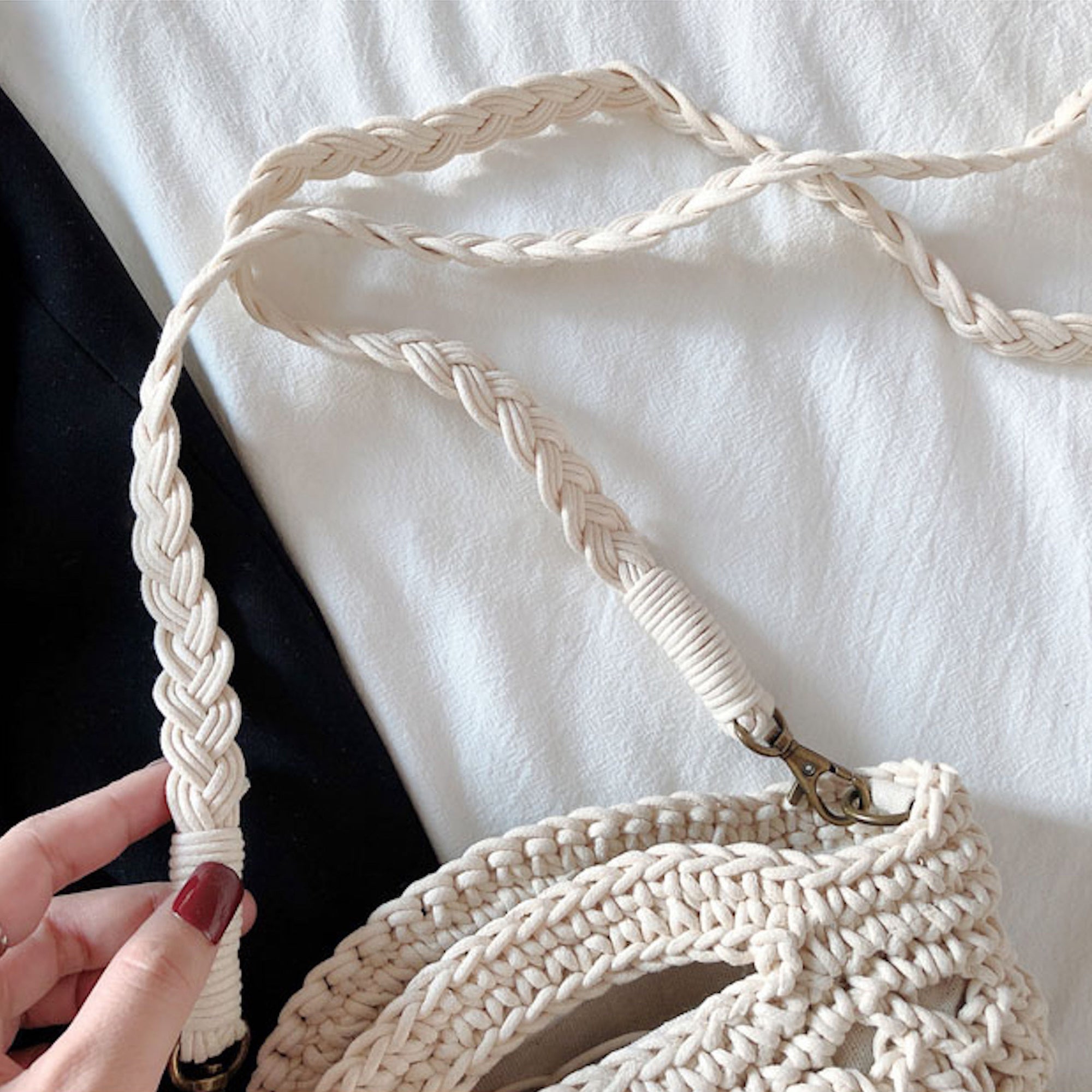 Buy Online High Quality, Unique Handmade Retro Crochet Shoulder Crossbody Bag, Minimalistic Basket Design, Small Size, Handmade Woven Cotton Twine - Elena Handbags