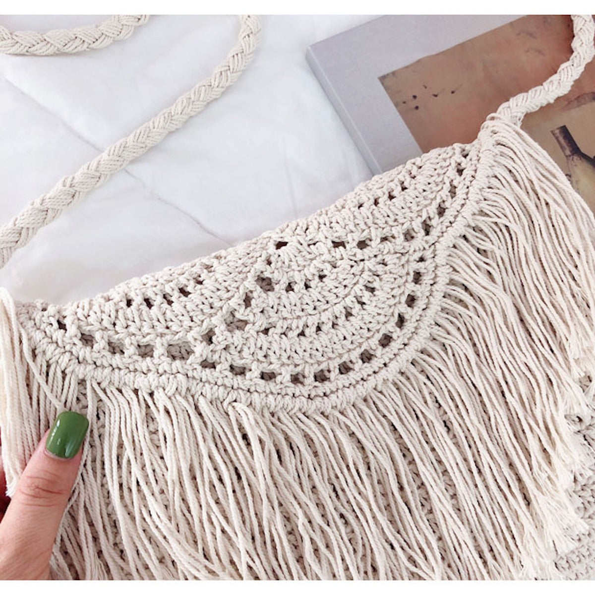 Buy Online High Quality, Unique Handmade Bohemian Tassel Beach Bag, Women Crochet Fringed Crossbody Bag, Hand Knitted Boho Shoulder Bag - Elena Handbags