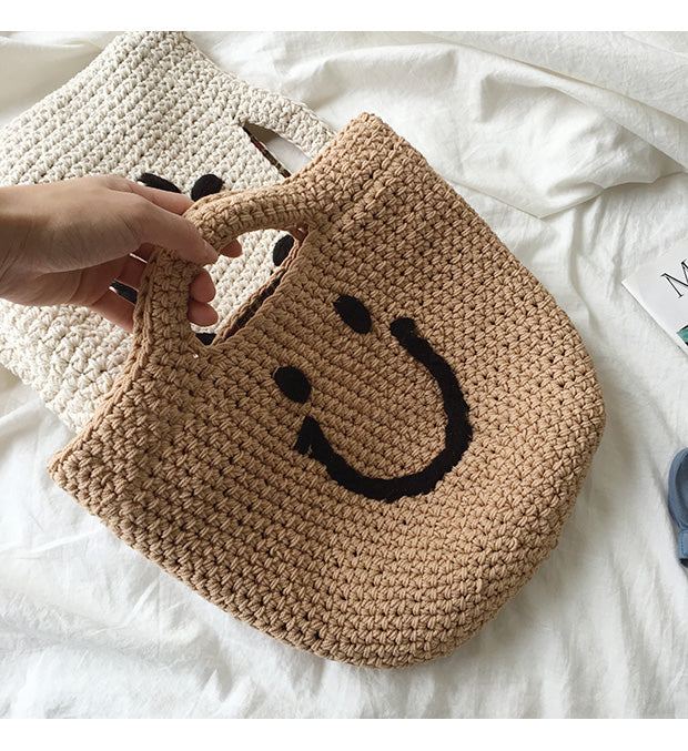 Buy Online Cotton Knitted Smiley Face Bag, Handmade Crochet Purse, Fashion Bag