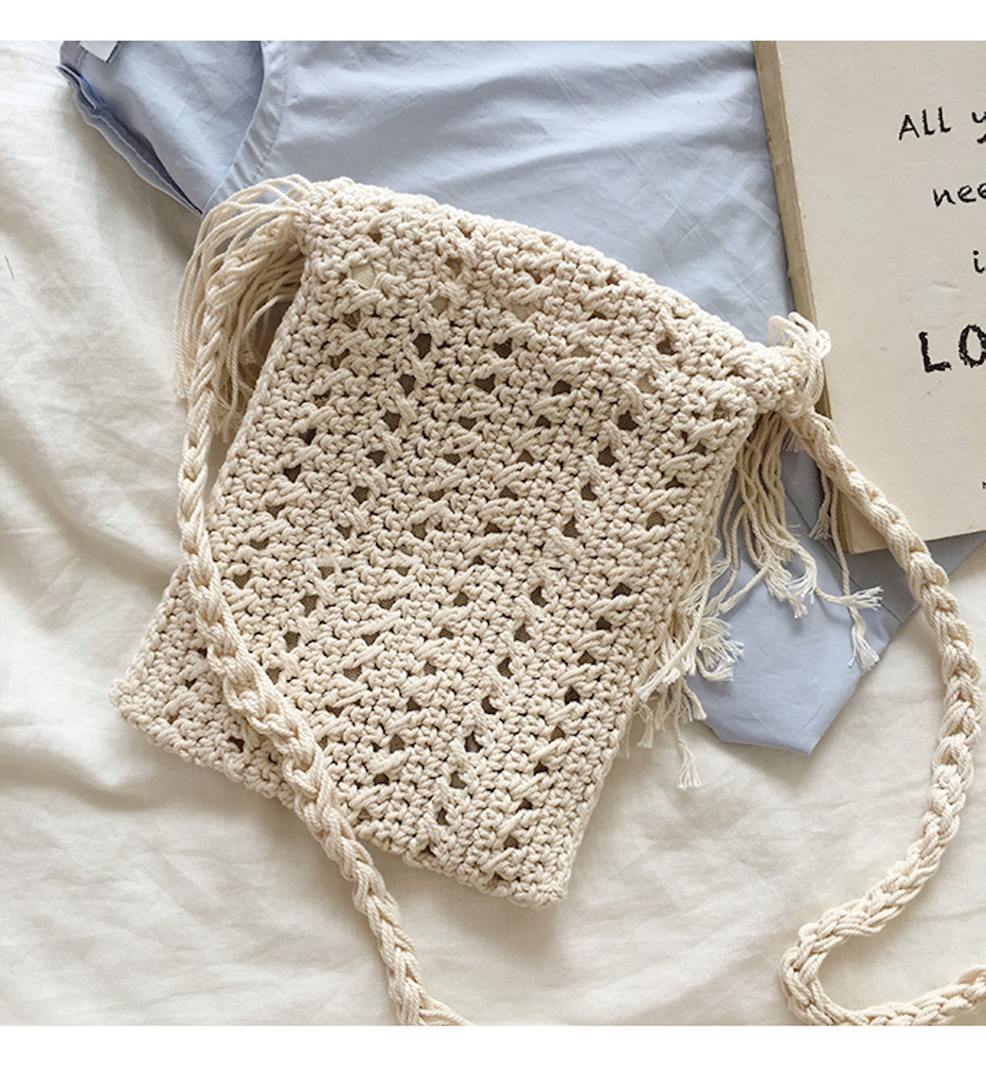 Buy Online High Quality, Unique Handmade Small Boho Beach Bag with Tassels, Women Crochet Fringed Crossbody Bag, Hand Knitted Boho Shoulder Bag - Elena Handbags