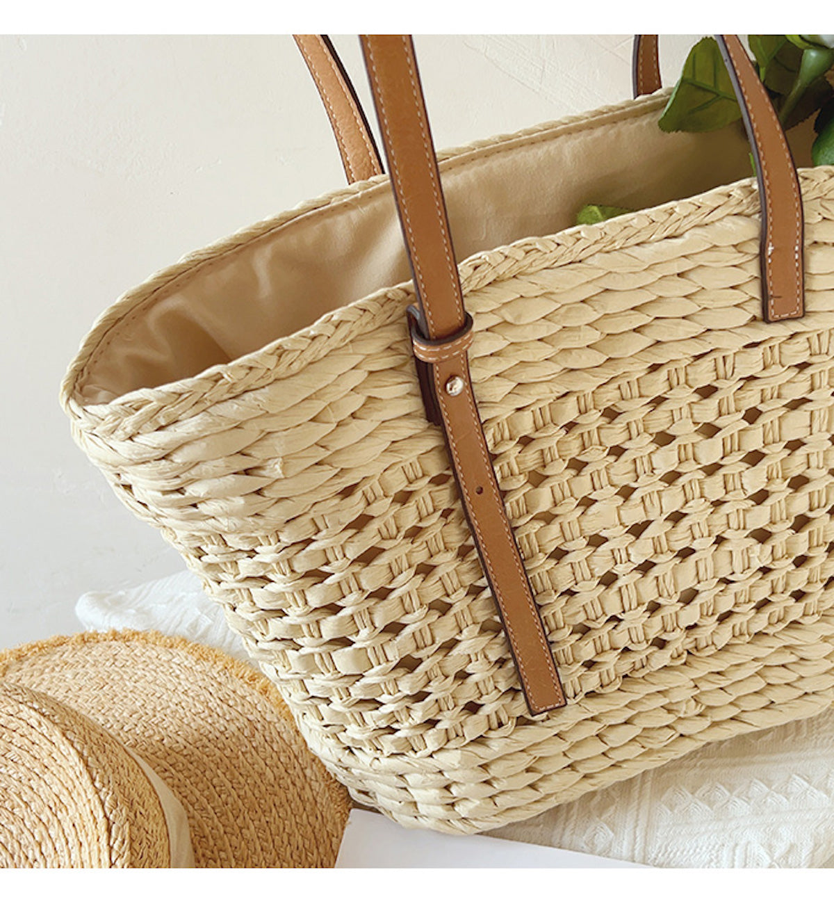 Heading to the Market Beige Woven Straw Tote Bag