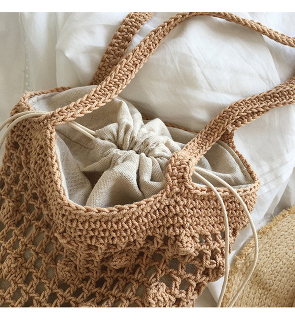 Buy Online High Quality, Unique Handmade Crochet Cotton Bucket Shoulder Bag, Minimalistic Basket Design, Hand Crochet Woven Purse, Fashion Casual Bag, Women's Purse, Shoulder Bag - Elena Hand