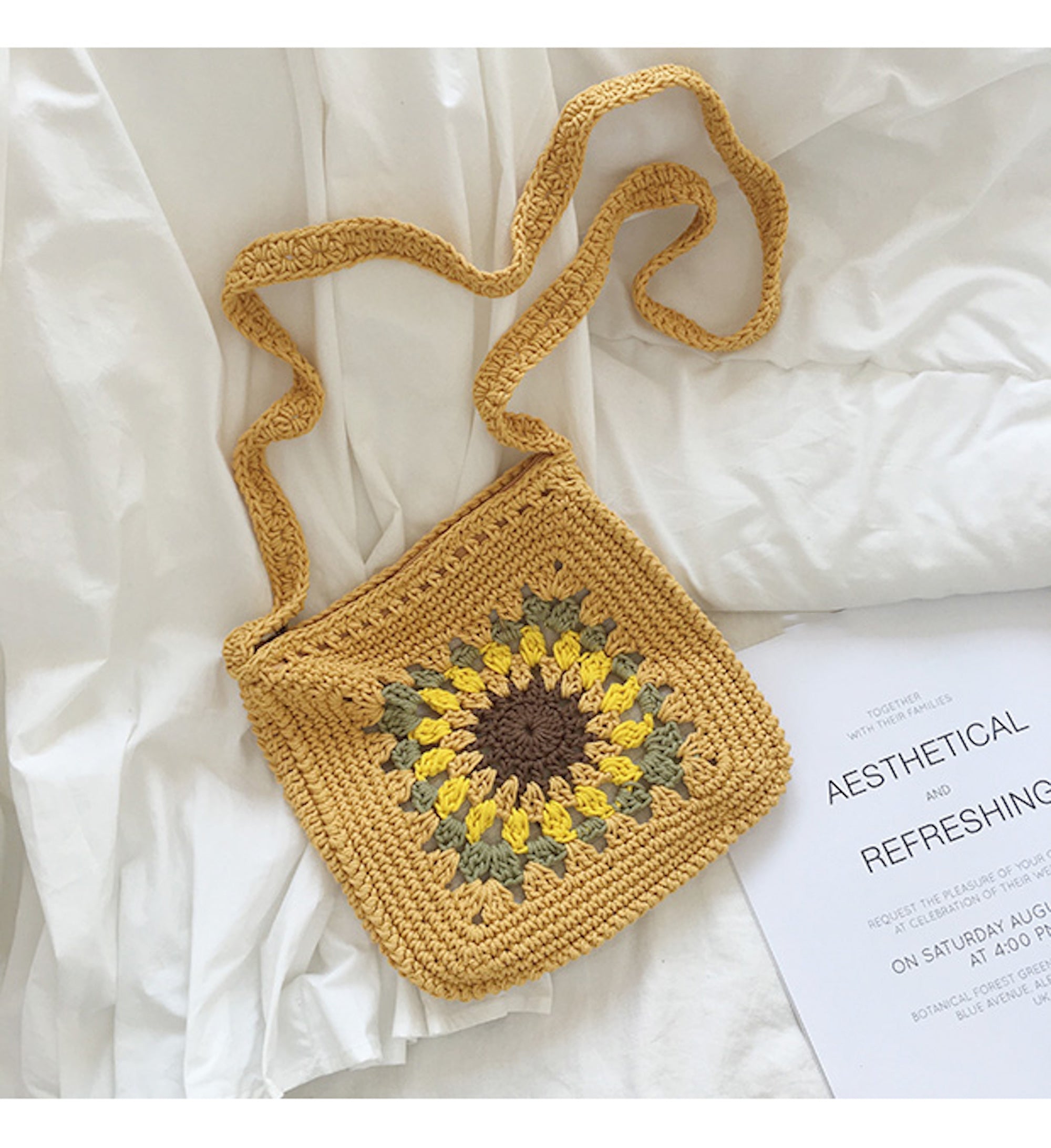 Buy Online High Quality, Unique Handmade Handmade Crochet Sunflower Purse, Hand Woven Crossbody Bag, Cotton Purse, Amigurumi Shoulder Bag, Crossbody Bag - Elena Handbags