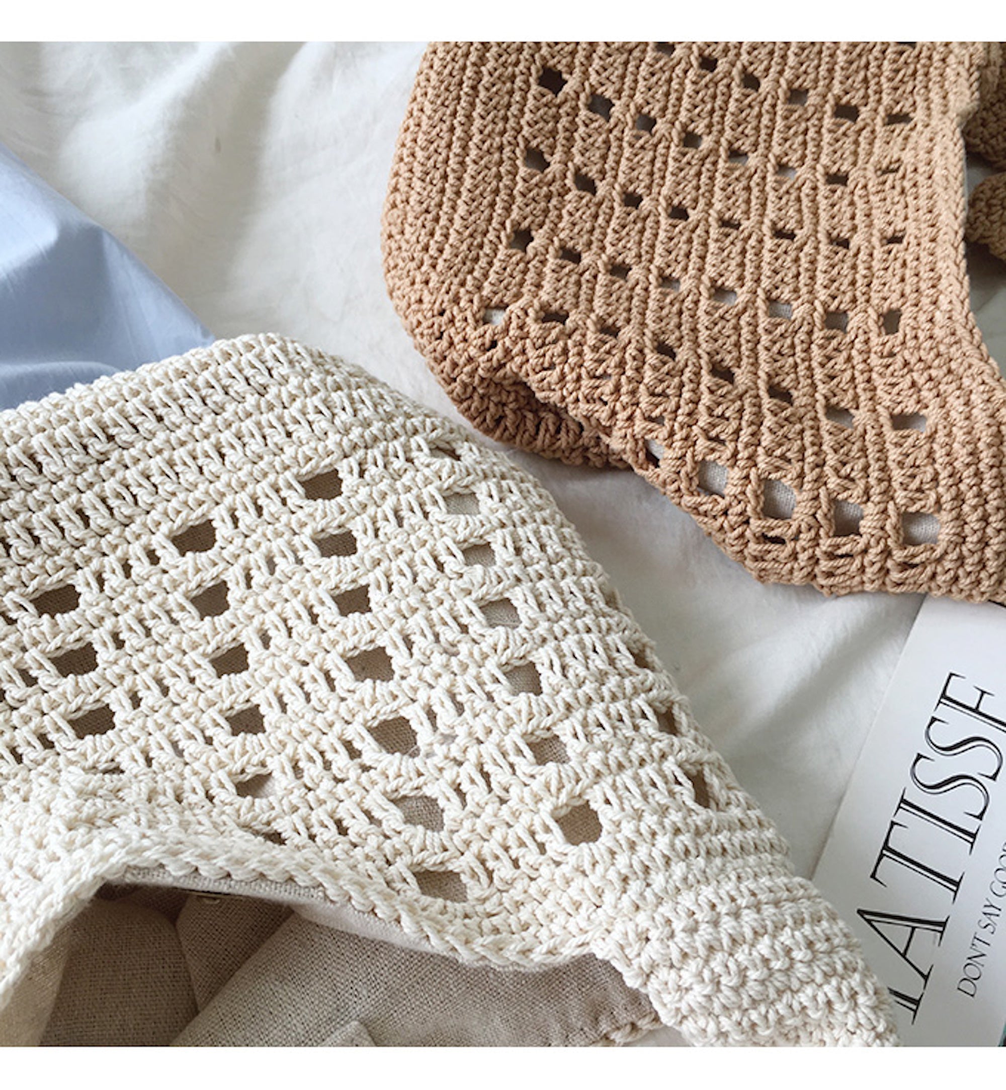 Buy Online High Quality, Unique Handmade Medium Crochet Cotton Bucket Bag, Minimalistic Basket Design, Hand Crochet Woven Purse, Fashion Casual Bag, Women's Purse, Shoulder Bag - Elena Handba