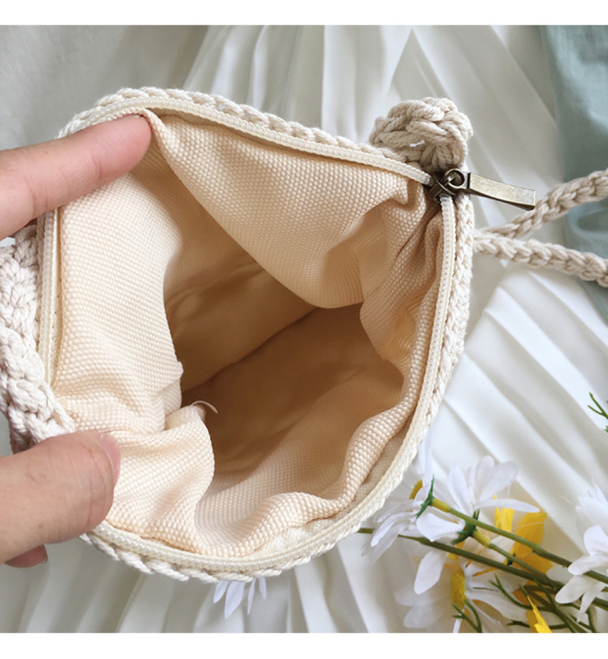 Buy Online High Quality, Unique Handmade Crochet Shoulder Crossbody Bag, Minimalistic Pouch Design, Small Size, Handmade Woven Cotton Twine - Elena Handbags