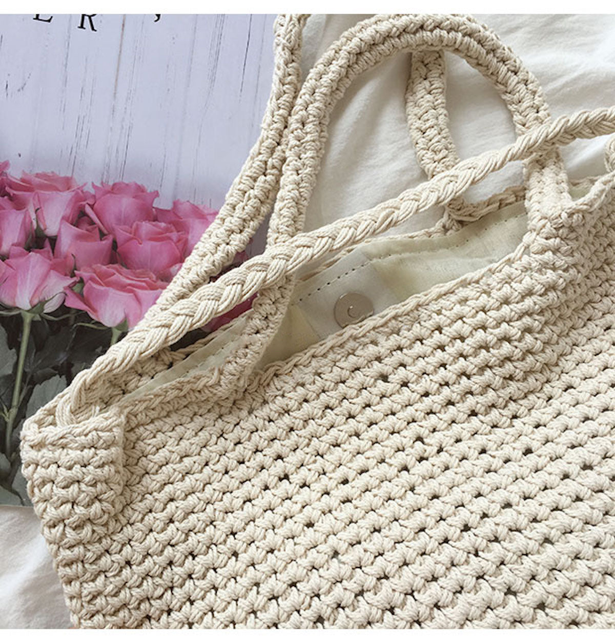 Large Crochet Cotton Bucket Bag