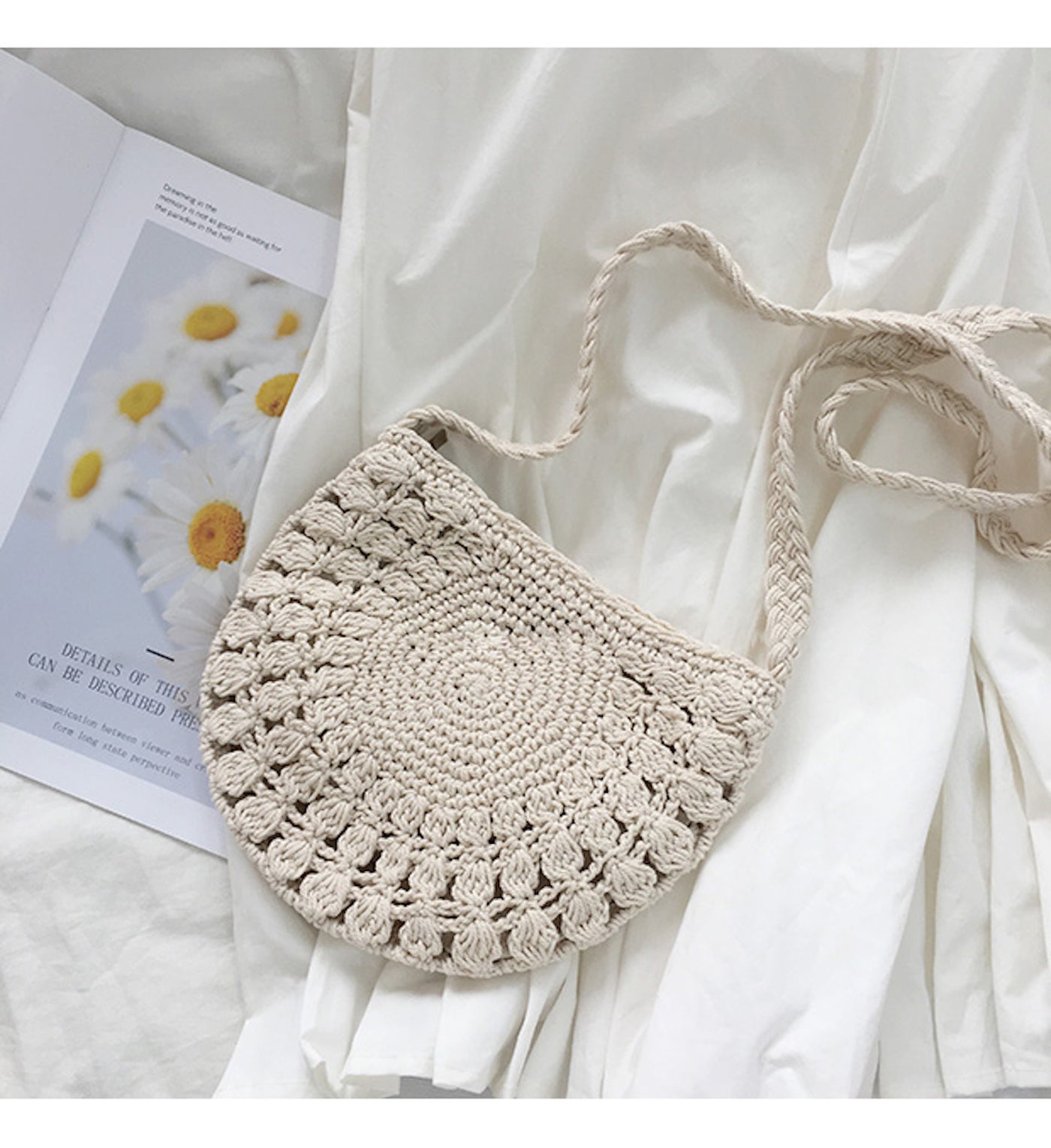 Small Boho Cotton Knitted Shoulder Bag, Handmade Crochet Bag, Fashion Casual Bag, Gift for Her, Women's Woven Bag, Crochet Crossbody Bags