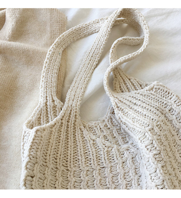 Buy Online High Quality, Unique Handmade Retro Twist Cotton Knitted Shoulder Bag, Fashion Casual Bag, Handmade Gift for Her, Women's Hand Woven Bag - Elena Handbags