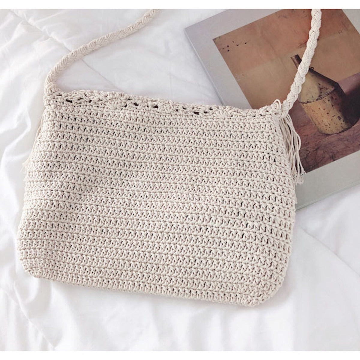 Buy Online High Quality, Unique Handmade Bohemian Tassel Beach Bag, Women Crochet Fringed Crossbody Bag, Hand Knitted Boho Shoulder Bag - Elena Handbags