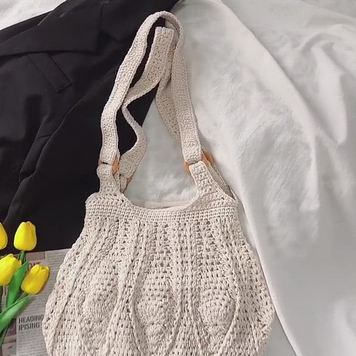 Retro Artsy Twist Cotton Knitted Bag