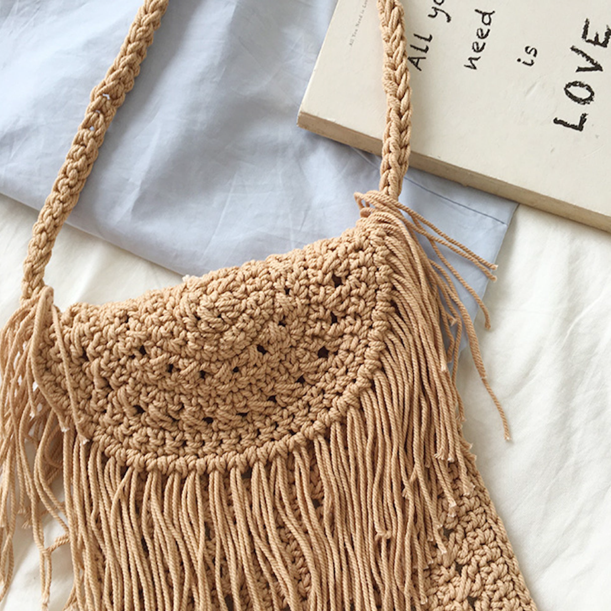 Small Boho Beach Bag with Tassels