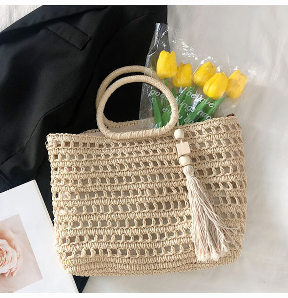 Buy Online High Quality, Unique Handmade Straw Woven Top Handle Bag with Shoulder Strap, Summer Handbag, Everyday Shoulder Bag, Beach Bag - Elena Handbags