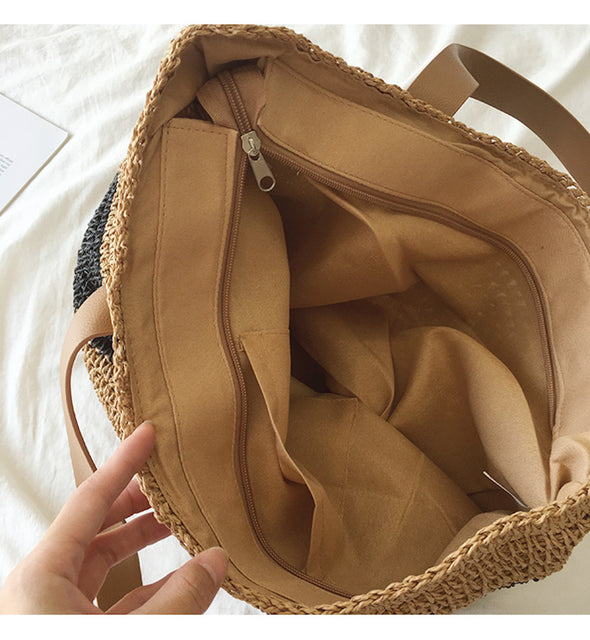 Buy Online High Quality, Unique Handmade Striped Straw Woven Tote Bag, Retro Vibes, Summer Bag, Everyday Shoulder Bag, Beach Bag - Elena Handbags
