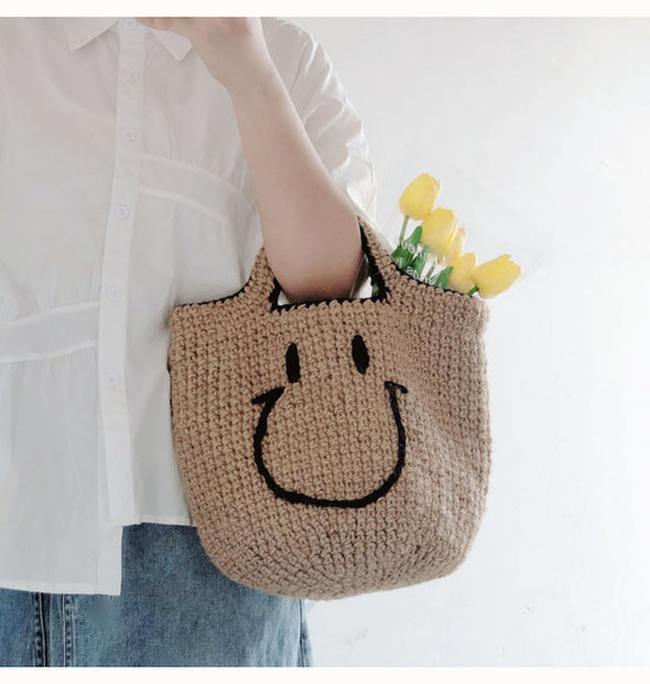 Buy Online Twine Woven Smiley Face Bag, Fashion Shoulder Purse