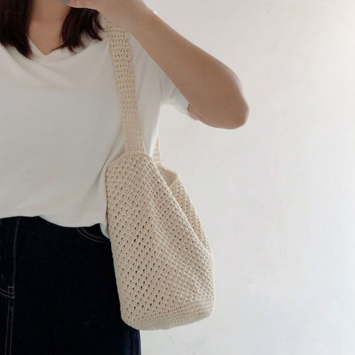 Buy Online Elena Handbags Crochet Shoulder Bag with Minimalistic Basket Design