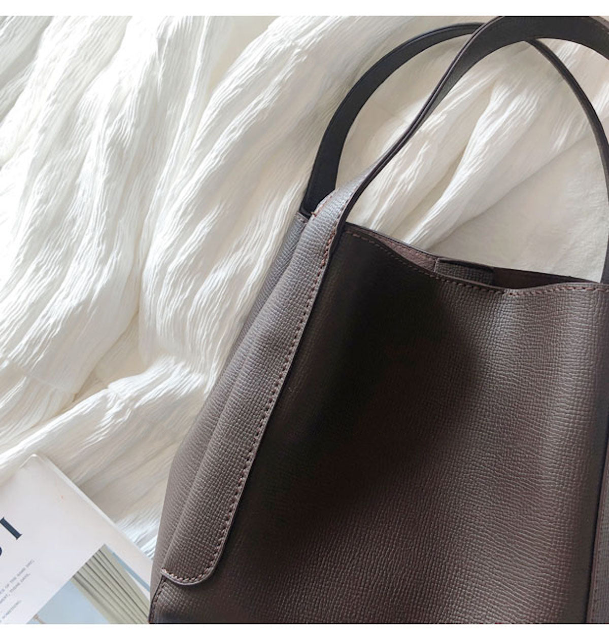 Buy Online Leather Bucket Bag with Shoulder Strap and Inner Pouch