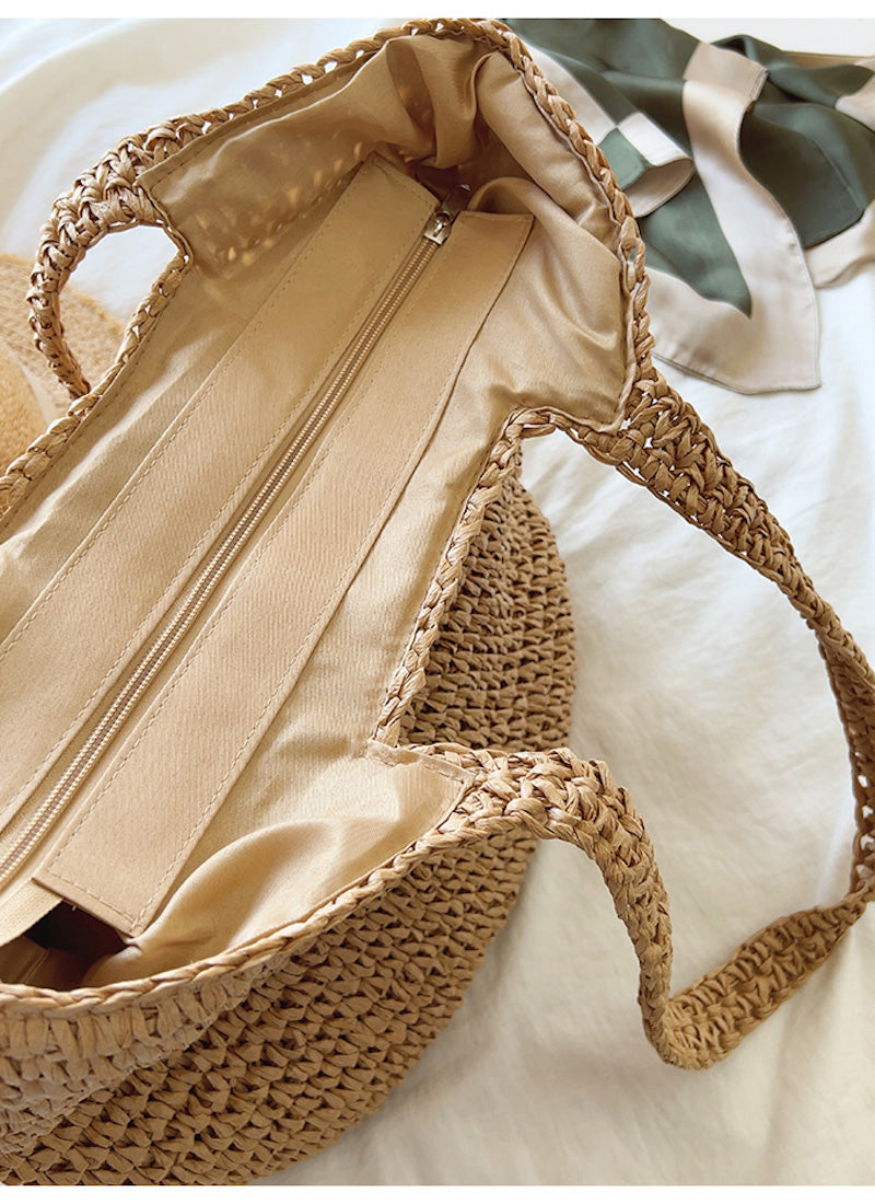 Elena Handbags Large Straw Woven Tote Bag White