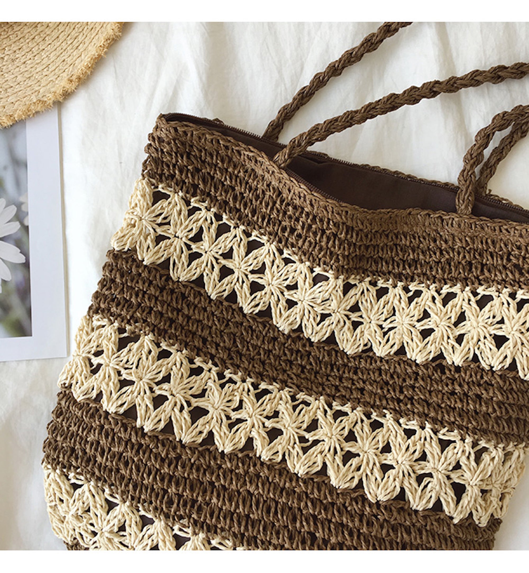 Buy Online High Quality, Unique Handmade 2021 Style Patterned Straw Woven Tote Bag, Retro Vibes, Summer Bag, Everyday Shoulder Bag, Beach Bag - Elena Handbags