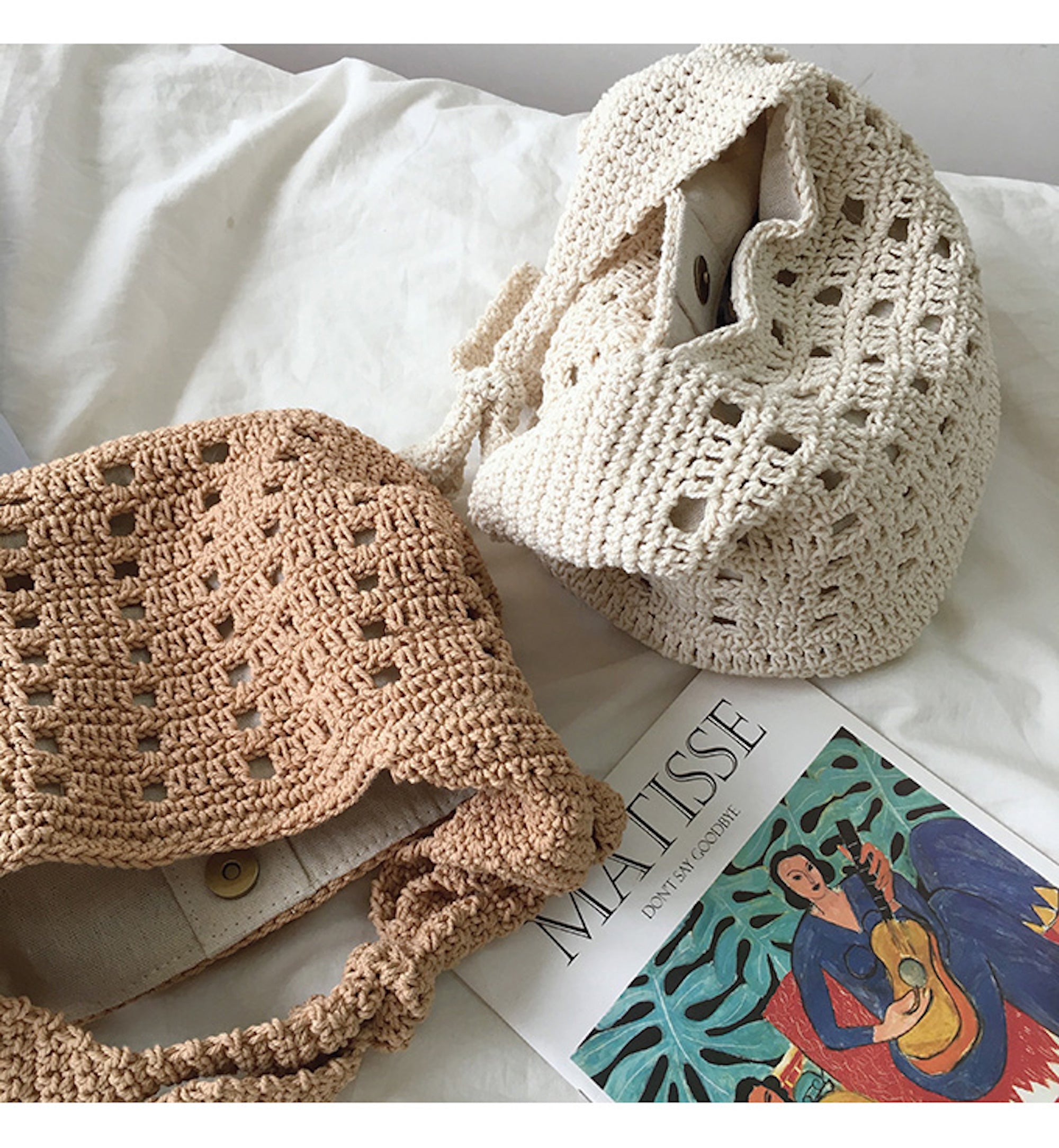 Buy Online High Quality, Unique Handmade Medium Crochet Cotton Bucket Bag, Minimalistic Basket Design, Hand Crochet Woven Purse, Fashion Casual Bag, Women's Purse, Shoulder Bag - Elena Handba