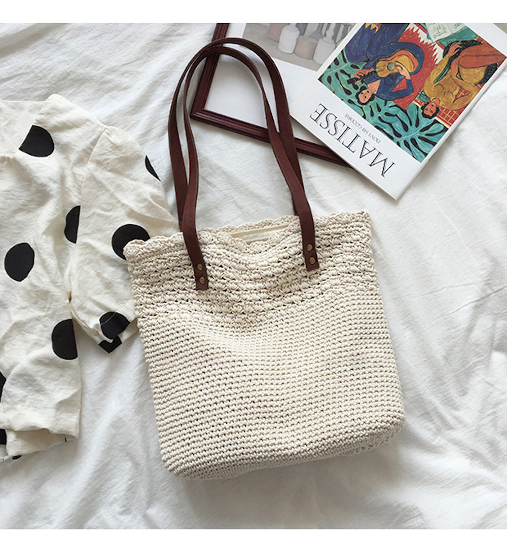 Buy Online High Quality, Unique Handmade Handmade Crochet Shoulder Bag with Leather Strap, Hand Woven, Fashion Casual Bag, Gift for Her, Women's Woven Bag - Elena Handbags