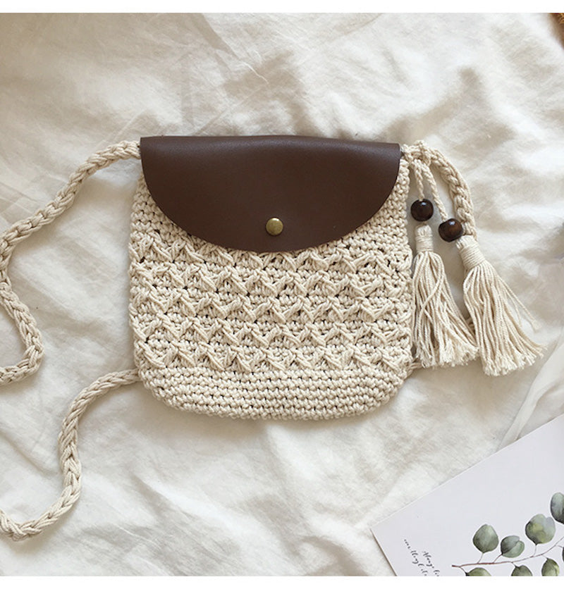 Buy Online High Quality, Unique Handmade Crochet Crossbody Bag with Leather Flap, Handmade Shoulder Bag, Women's Purse - Elena Handbags