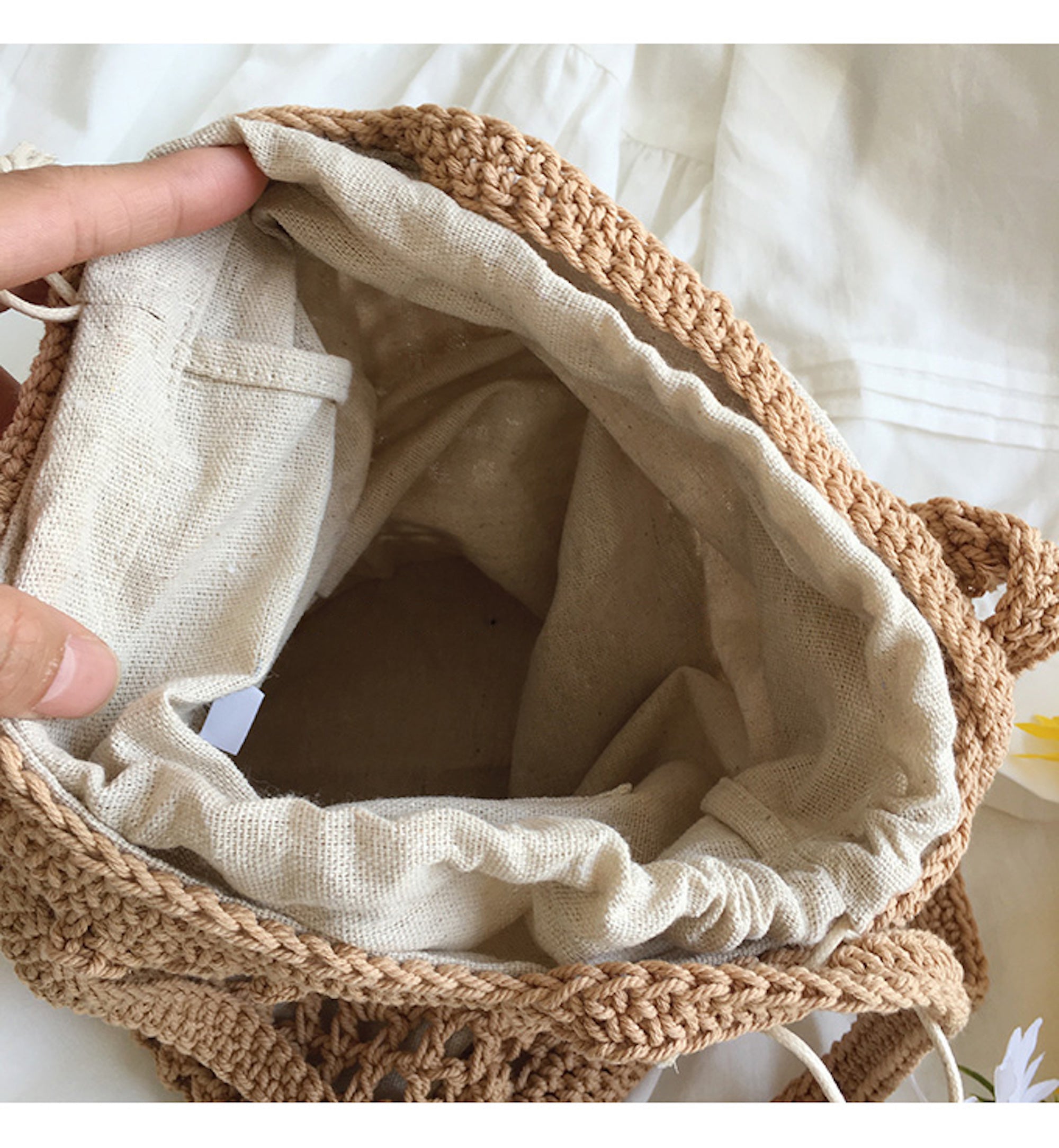 Buy Online High Quality, Unique Handmade Crochet Cotton Bucket Shoulder Bag, Minimalistic Basket Design, Hand Crochet Woven Purse, Fashion Casual Bag, Women's Purse, Shoulder Bag - Elena Hand