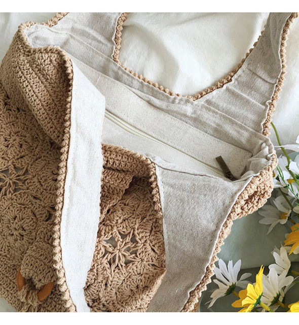 Buy Online High Quality, Unique Handmade Floral Cotton Knitted Shoulder Bag, Hand Crochet Woven Purse, Fashion Casual Bag, Women's Purse Shoulder Bag - Elena Handbags