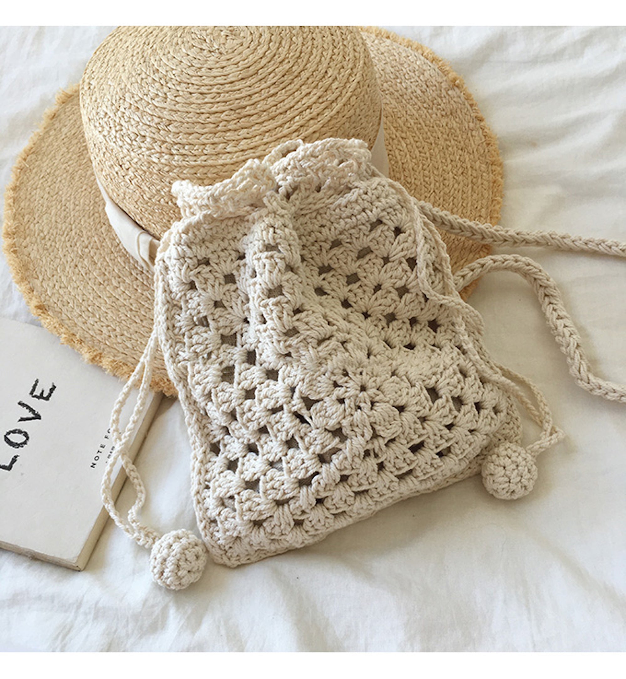 Buy Online High Quality, Unique Handmade Retro Cotton Knitted Shoulder Bucket Bag with Tassel, Hand Crochet Woven Purse, Fashion Casual Bag, Crossbody Bag Women's Purse Shoulder Bag - Elena H