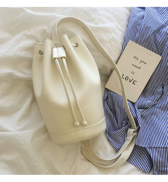 Buy Online Leather Bucket Bag with Drawstring, Women's Everyday Shoulder Bag