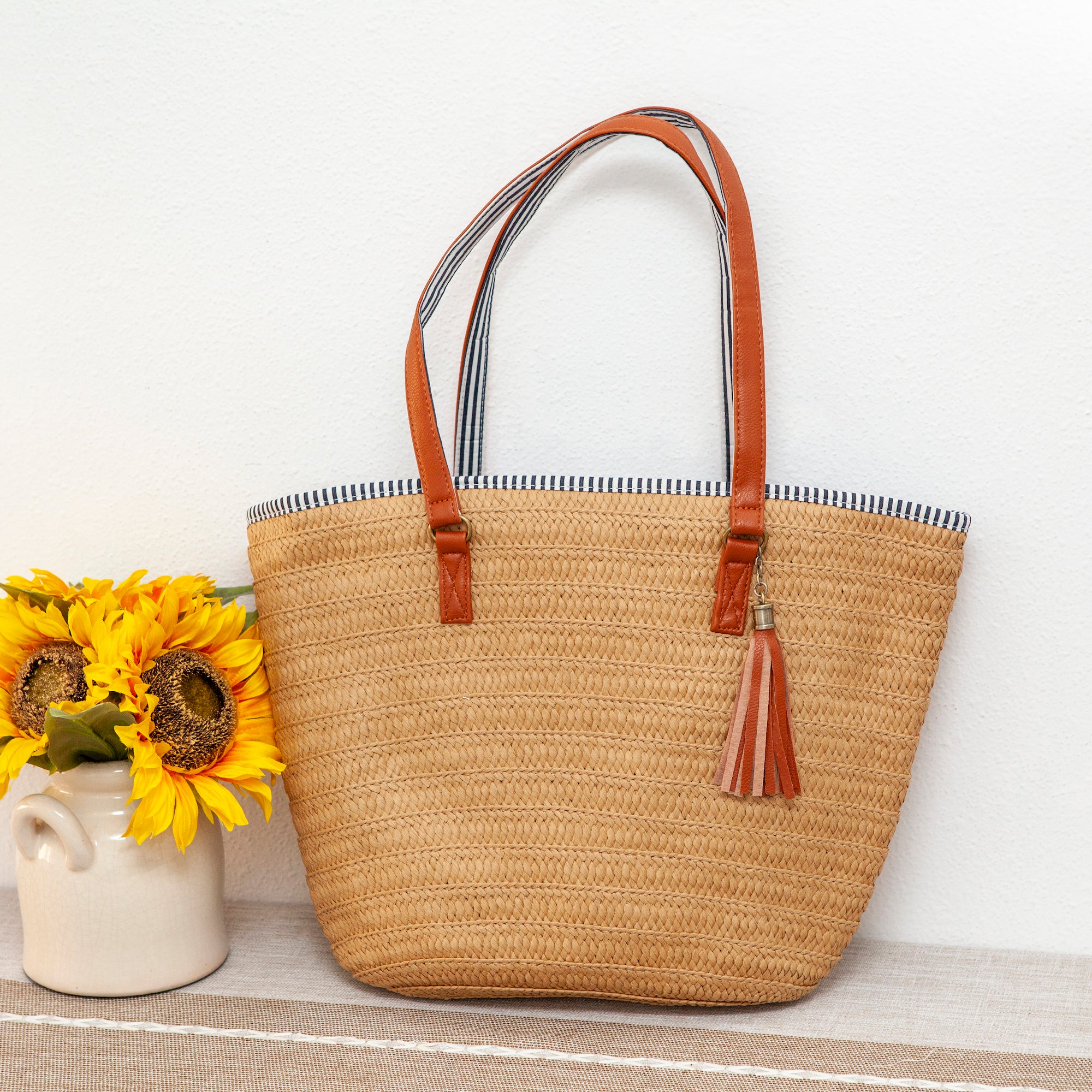 Elena Handbags Summer Basket Tote with Tassle