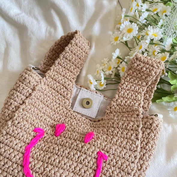 Elena Handbags Handmade Crochet Smiley Bag