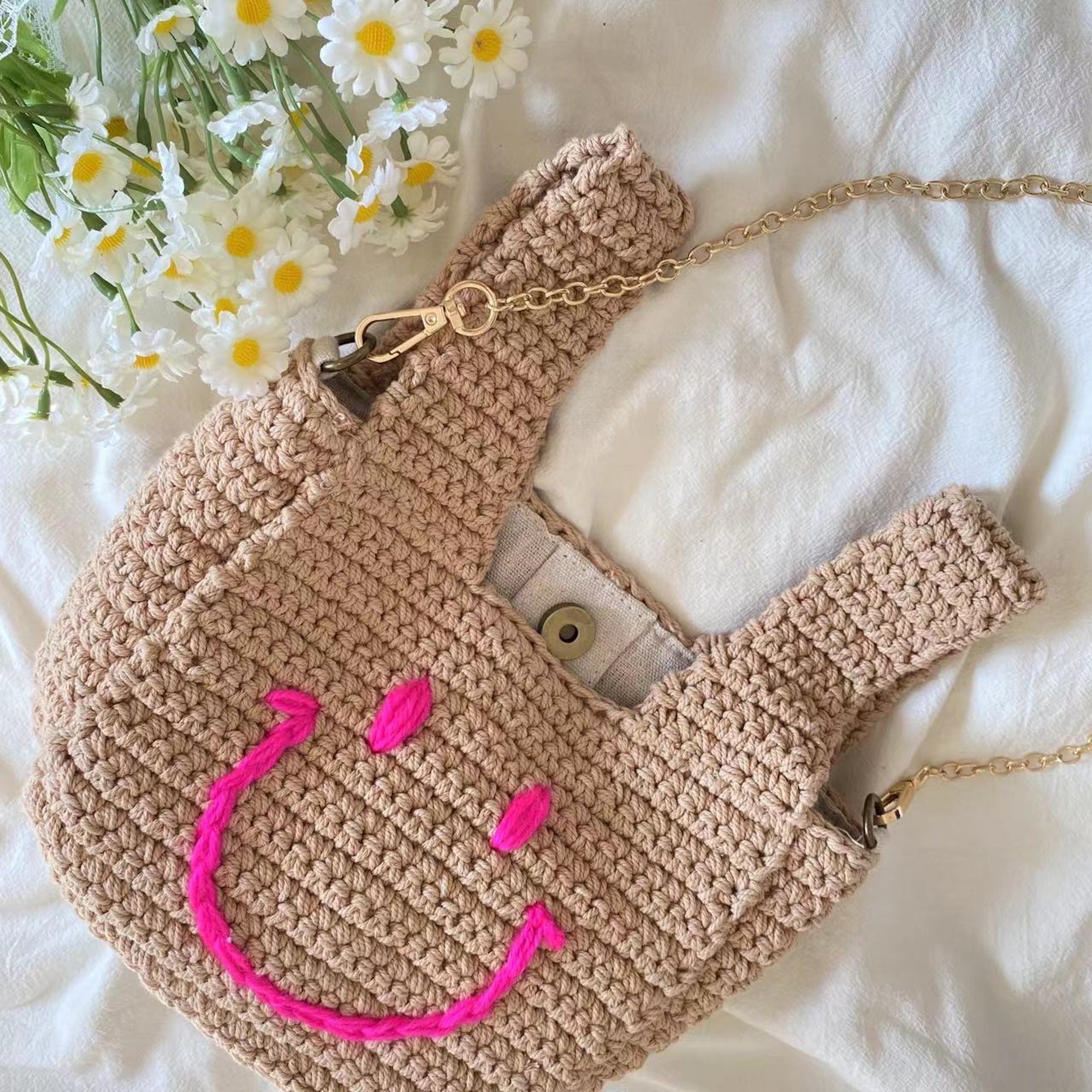 Elena Handbags Handmade Crochet Smiley Bag