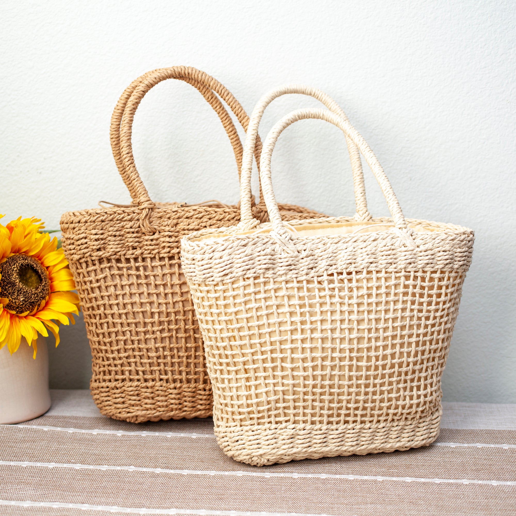 Elena Handbags Straw Basket Beach Tote Bag