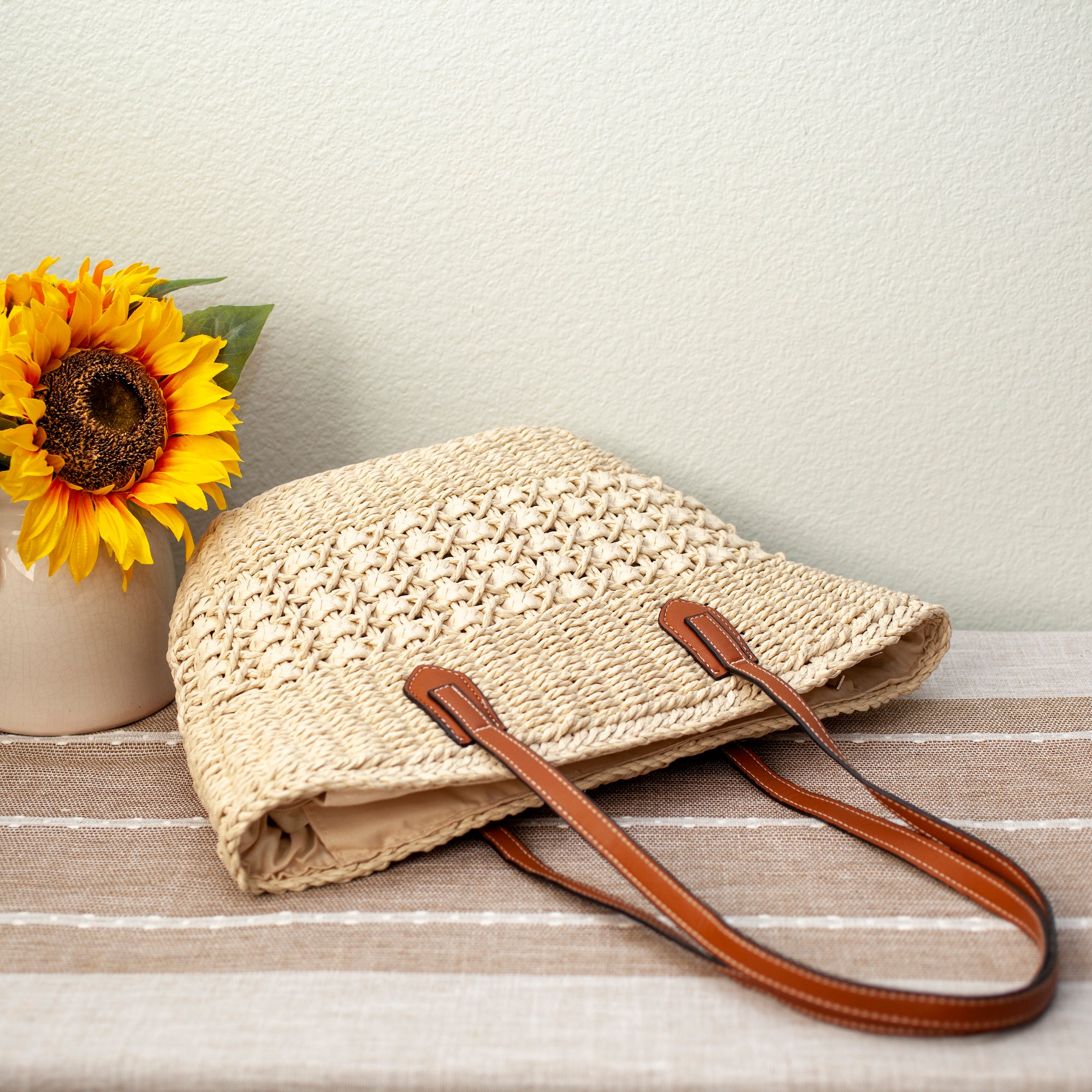 Elena Handbags Straw Basket Tote Bag
