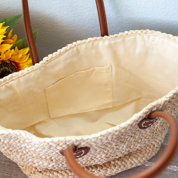 Elena Handbags Large Straw Basket Beach Tote Bag