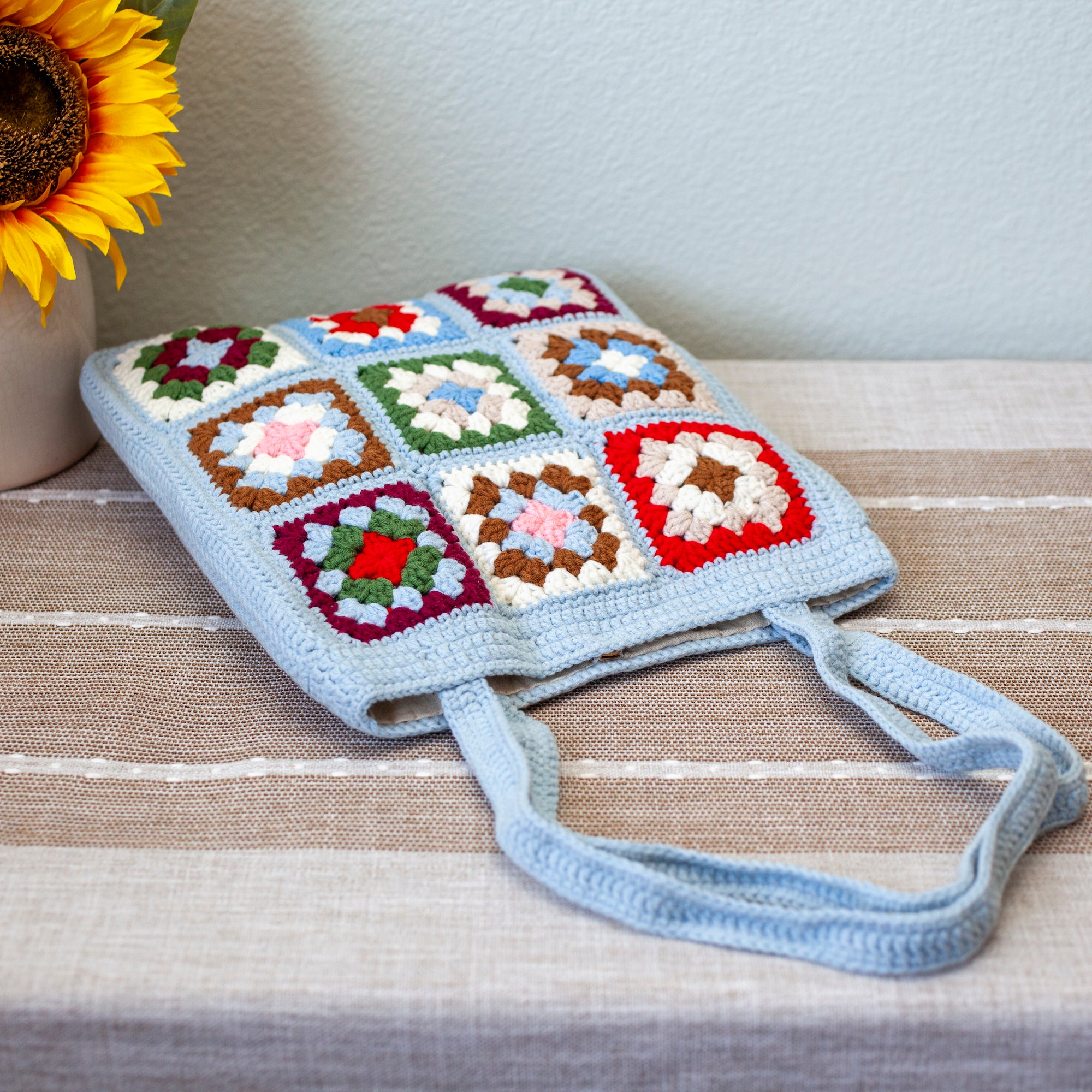 Elena Handbags Handmade Crochet Granny Square Patch Shoulder Bag