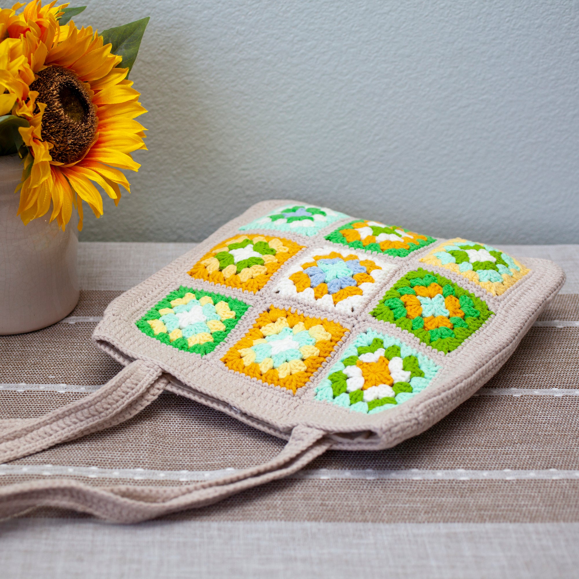 Elena Handbags Handmade Crochet Granny Square Patch Shoulder Bag