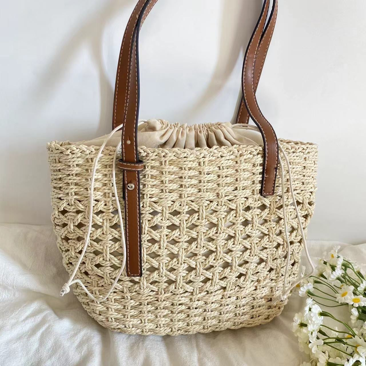 Elena Handbags Straw Market Tote Bag
