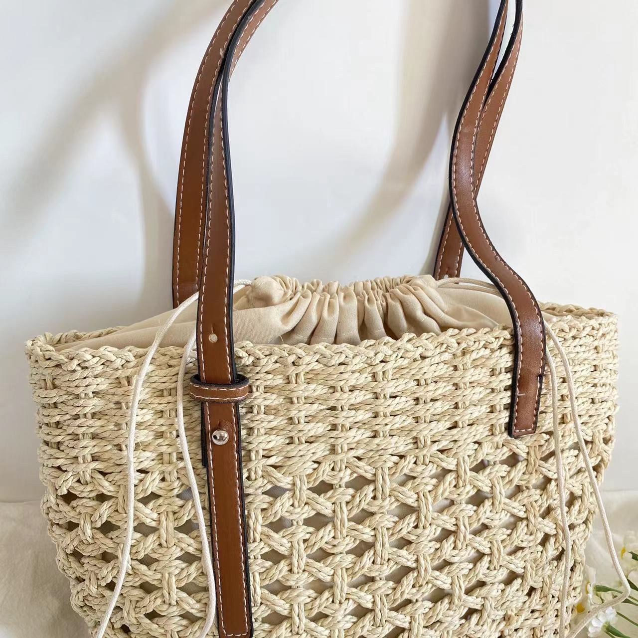 Elena Handbags Straw Market Tote Bag