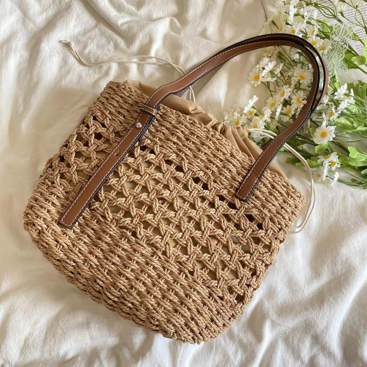 Elena Handbags Straw Market Tote Bag