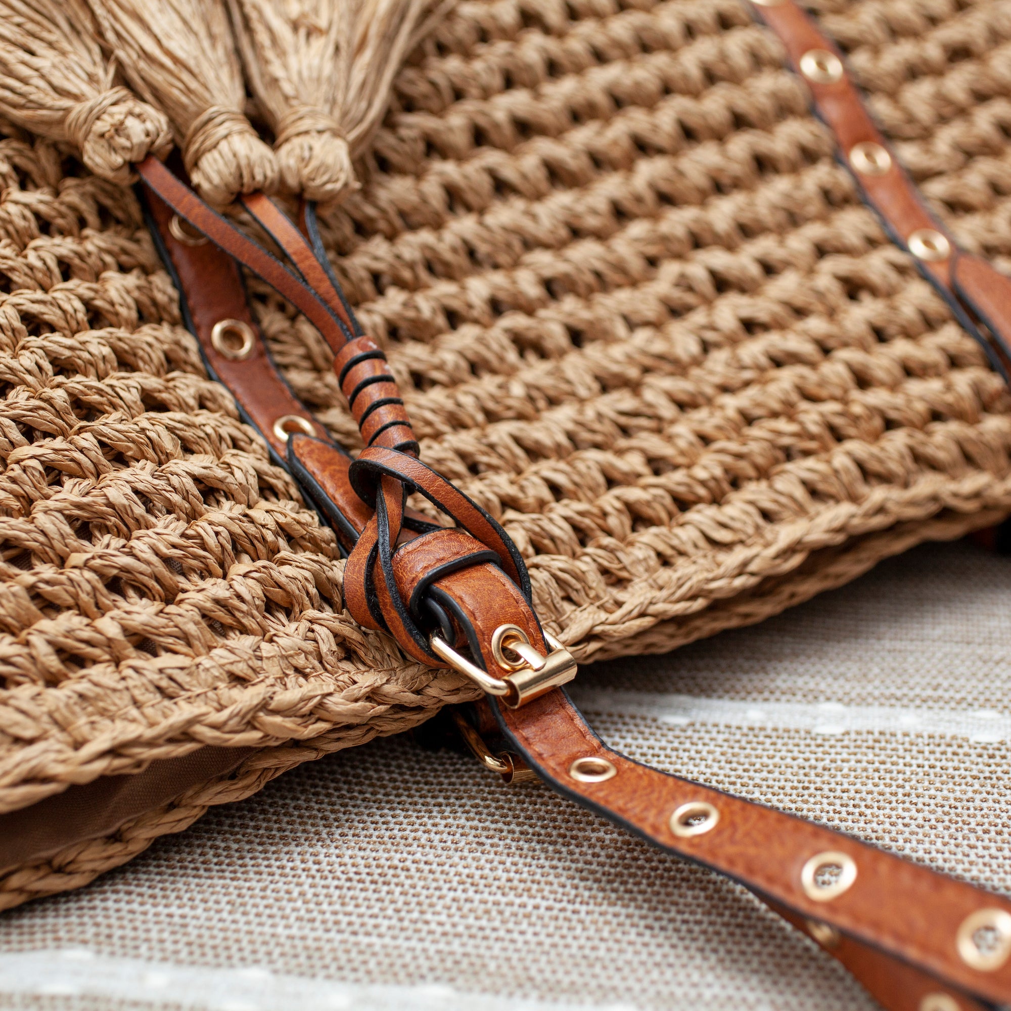 Elena Handbags Straw Woven Tote with Leather Straps