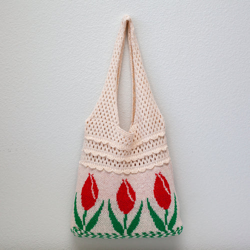 Elena Handbags Artsy Cotton Knitted Floral Shoulder Bag