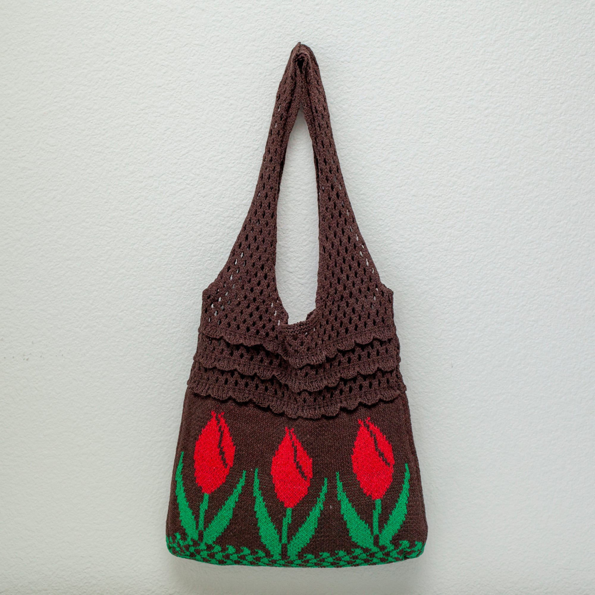 Elena Handbags Artsy Cotton Knitted Floral Shoulder Bag