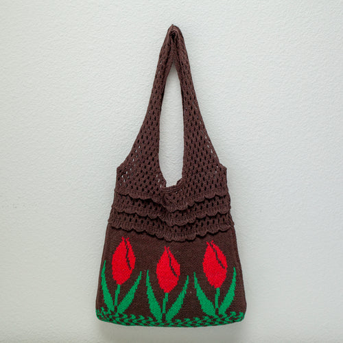 Elena Handbags Artsy Cotton Knitted Floral Shoulder Bag