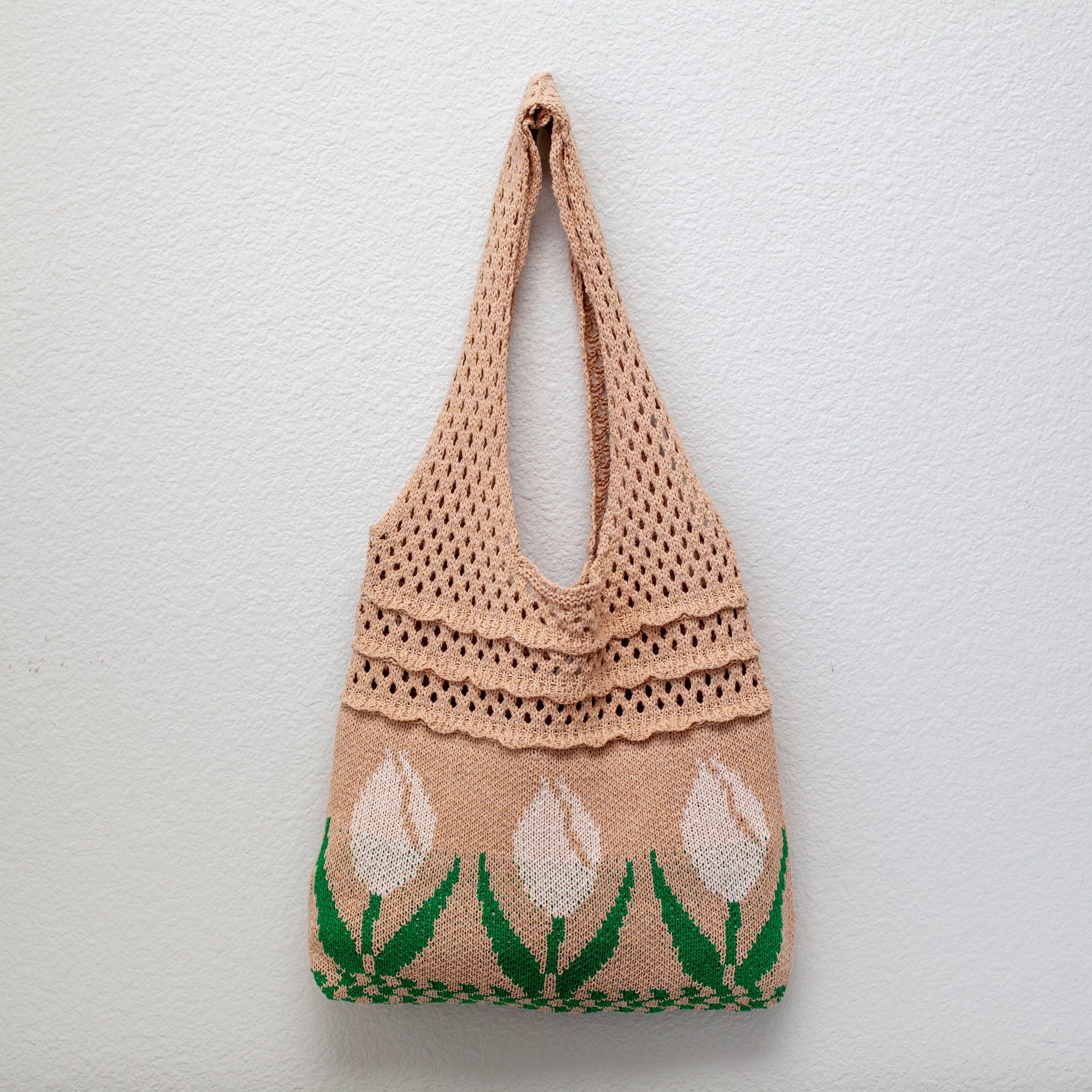 Elena Handbags Artsy Cotton Knitted Floral Shoulder Bag